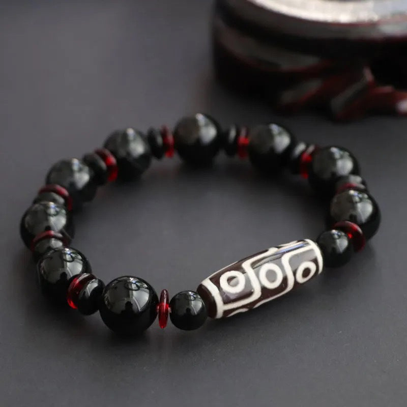 Chavri Black Onyx Nine-Eye Dzi Bead Wealth Protection Armband