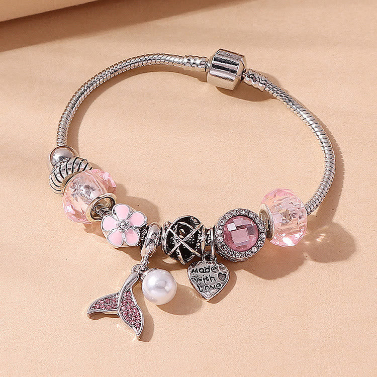 Hergestellt Mit Liebesbrief Rosa Meerjungfrau Schwanzperle Anhänger Armband