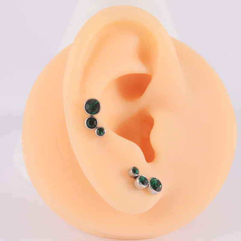Hochwertige 361 Chirurgenstahl Kristall Ohr Tragus Knorpel Ohrringe 16G Drei Zirkon Lobe Helix Daith Piercing Körperschmuck