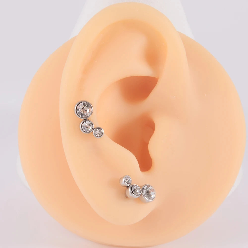 Hochwertige 361 Chirurgenstahl Kristall Ohr Tragus Knorpel Ohrringe 16G Drei Zirkon Lobe Helix Daith Piercing Körperschmuck