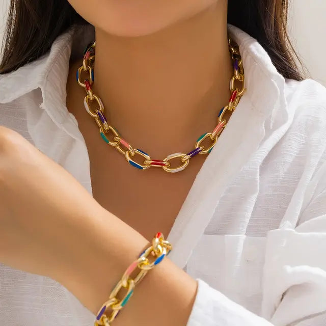 Bunte Bohemian Fashion Choker Halskette Armband Schmuck Set Klassische Kreuzkette Accessoires für Frauen Geschenk Party