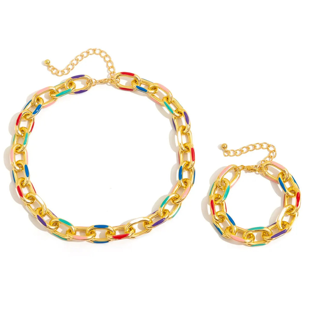 Bunte Bohemian Fashion Choker Halskette Armband Schmuck Set Klassische Kreuzkette Accessoires für Frauen Geschenk Party