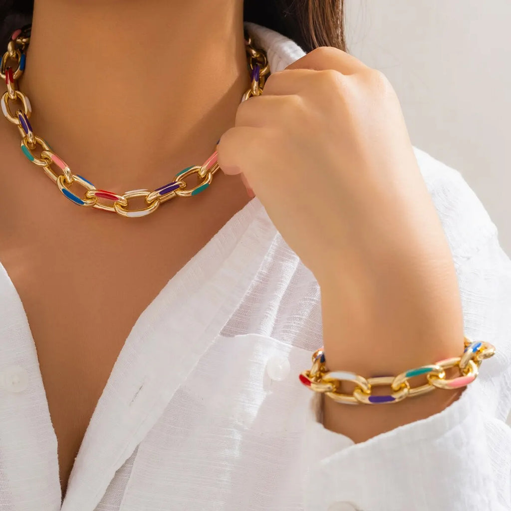 Bunte Bohemian Fashion Choker Halskette Armband Schmuck Set Klassische Kreuzkette Accessoires für Frauen Geschenk Party