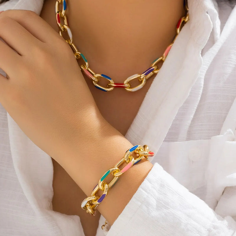 Bunte Bohemian Fashion Choker Halskette Armband Schmuck Set Klassische Kreuzkette Accessoires für Frauen Geschenk Party