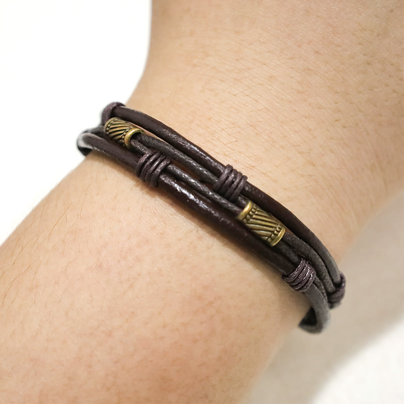 Chavri Vintage Lederarmband, braunes Seil, geschichtetes Armband, Armreif