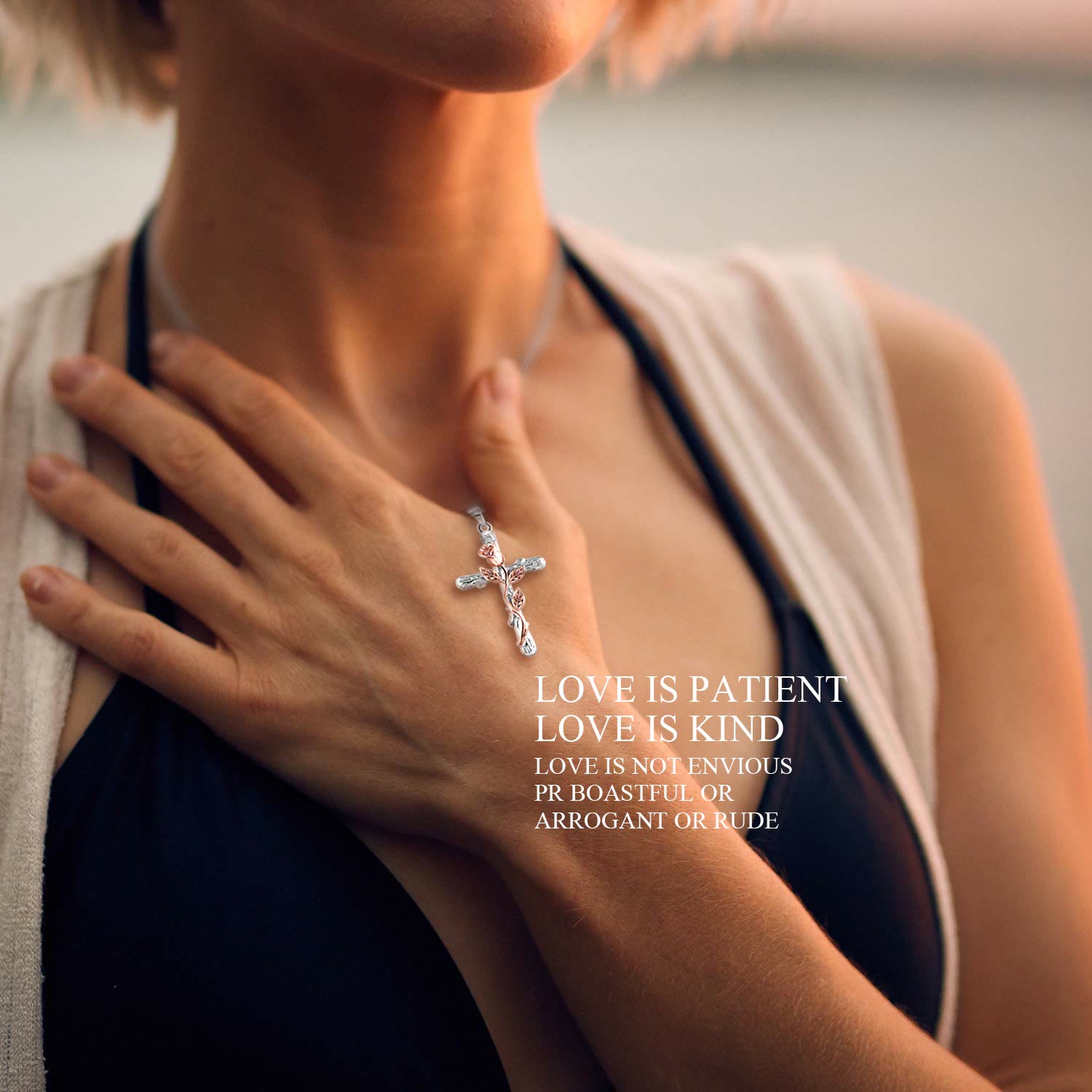 Cross Rose Blume Pendell Halskette