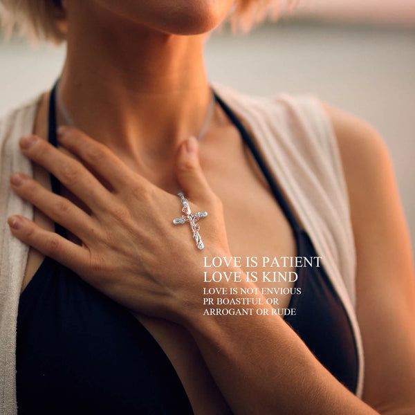 Cross Rose Blume Pendell Halskette