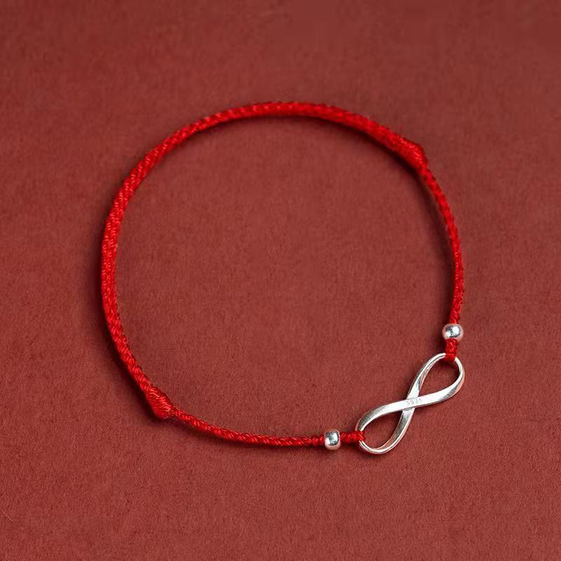 Chavri 925 Sterling Silber Endless Knot Protection Luck Red String Armband Fußkettchen