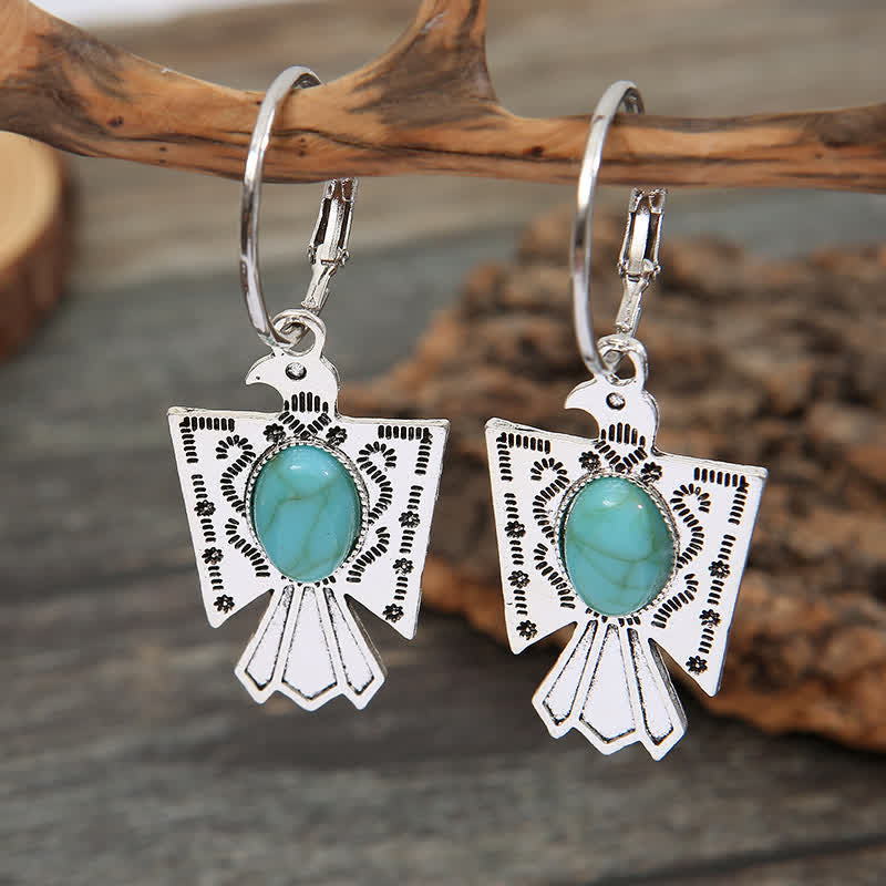 Geschnitzte Vintage Eagle Türkisfarbene Ohrringe
