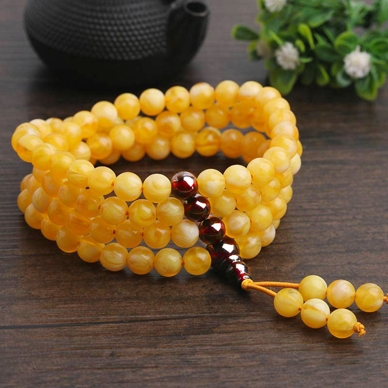 108 Perlen Naturbernstein Roter Achat Balance Armband Mala