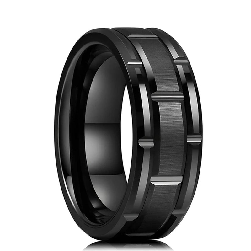 Mode Männer 8Mm Gold Farbe Nut Abgeschrägte Kante Wolfram Hochzeit Carbon Faser Ring Punk Zahnrad Edelstahl Ring für Männer