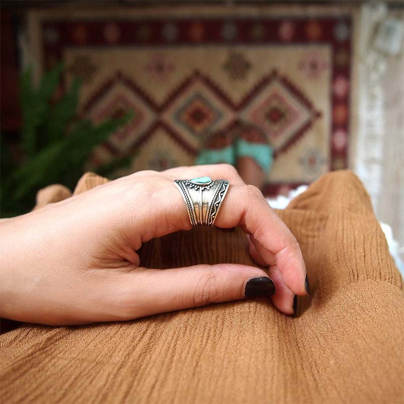 Boho -Stil Wassertropfen Türkiser Reki -Ring