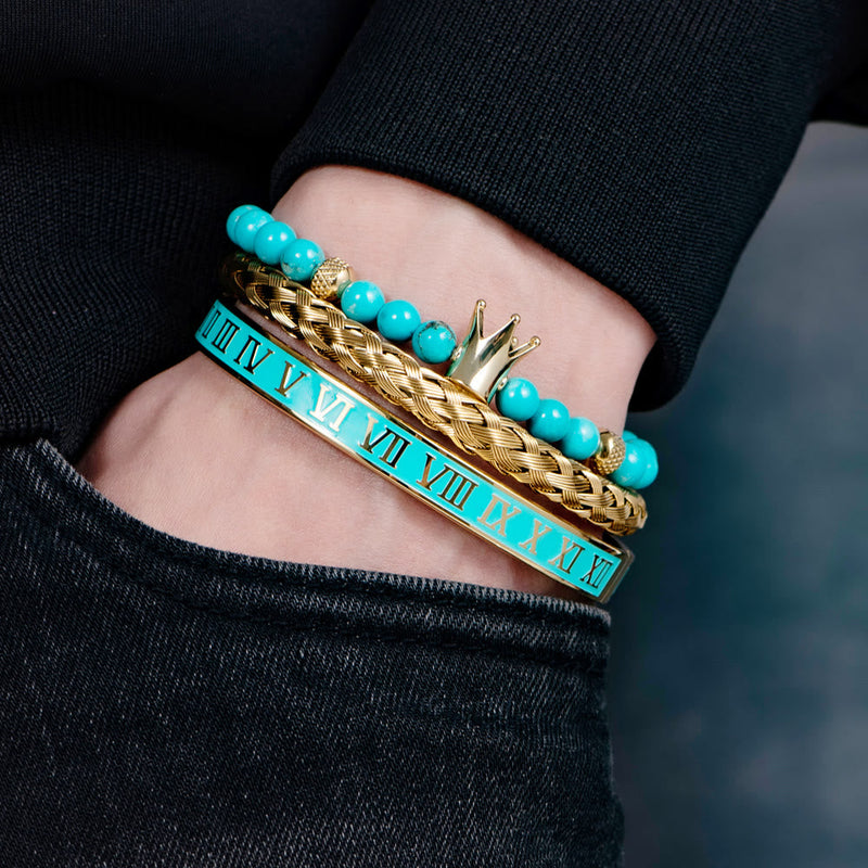 Blauperlen Römische Ziffern Kronenarmband