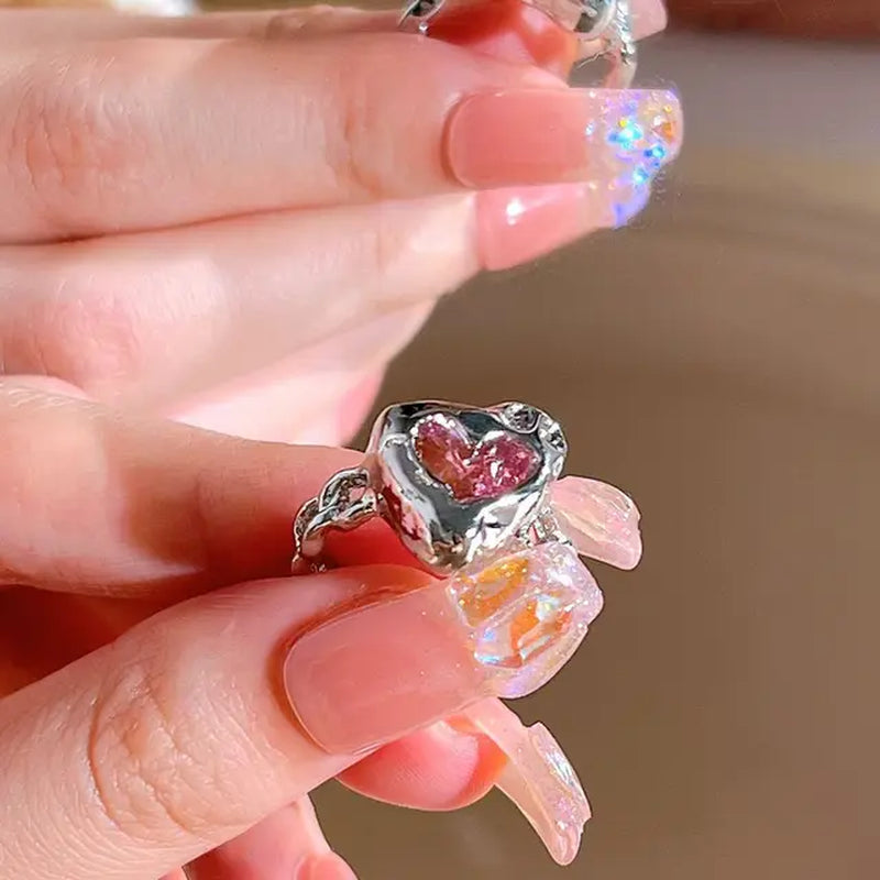 Rosa Liebe Herz Ringe für Frauen Öffnung Persönlichkeit Dorn Finger Ring Mode Süße Mädchen Schmuck Hochzeit Party Zubehör 2023