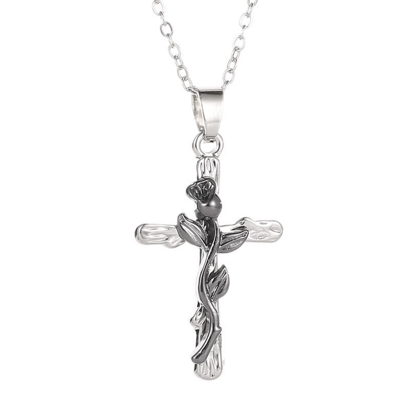 Cross Rose Blume Pendell Halskette