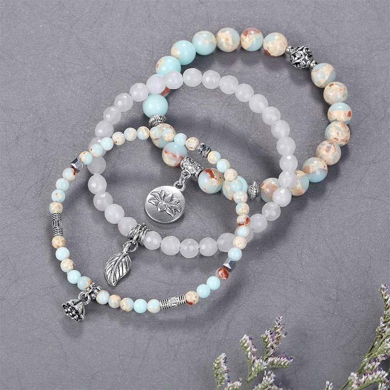 Chavri 3PCS natürliches Quarzkristall-Perlen-Heilenergie-Lotus-Armband