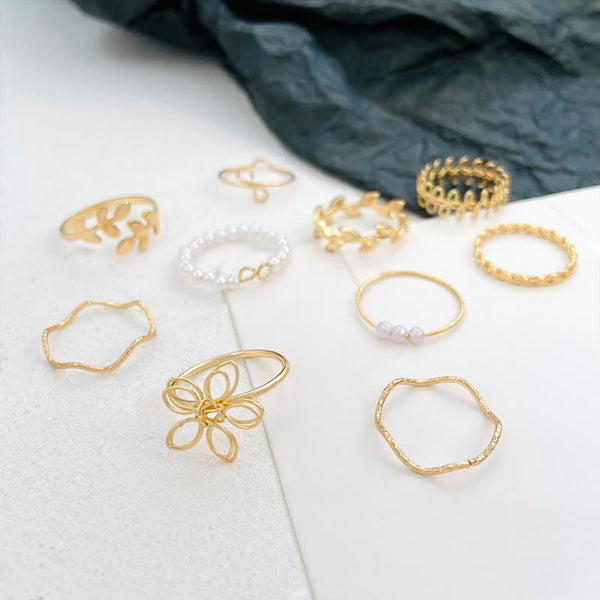 10Pcs Boho Perle Wave Blumblüte Ring Set