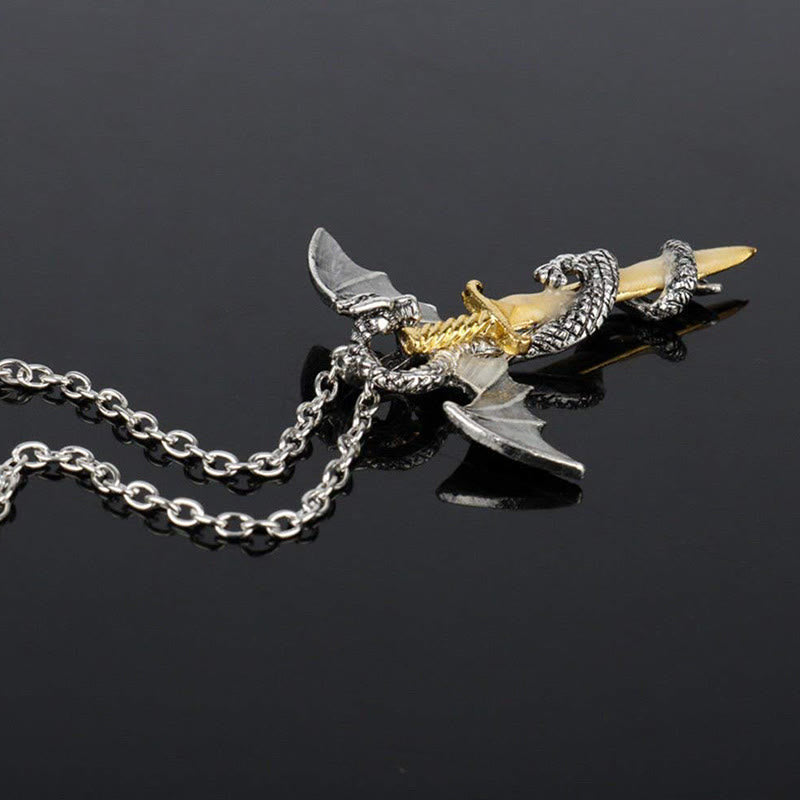 Klassische Vintage Warrior Dragon Schwert Halskette