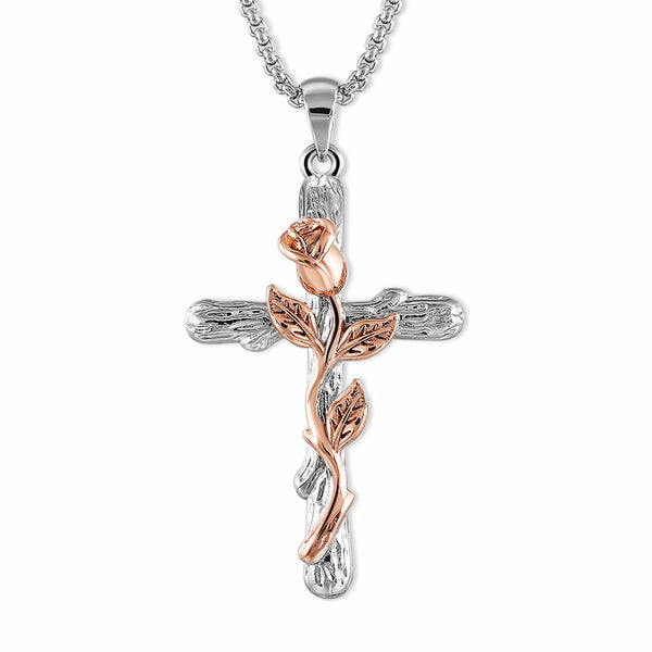 Cross Rose Blume Pendell Halskette