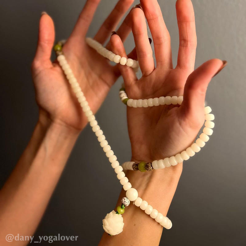 Chavri White Jade Bodhi Lotus Mala Harmony Halskette Armband