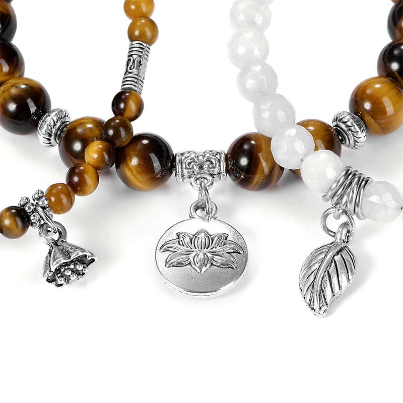 Chavri 3PCS natürliches Quarzkristall-Perlen-Heilenergie-Lotus-Armband