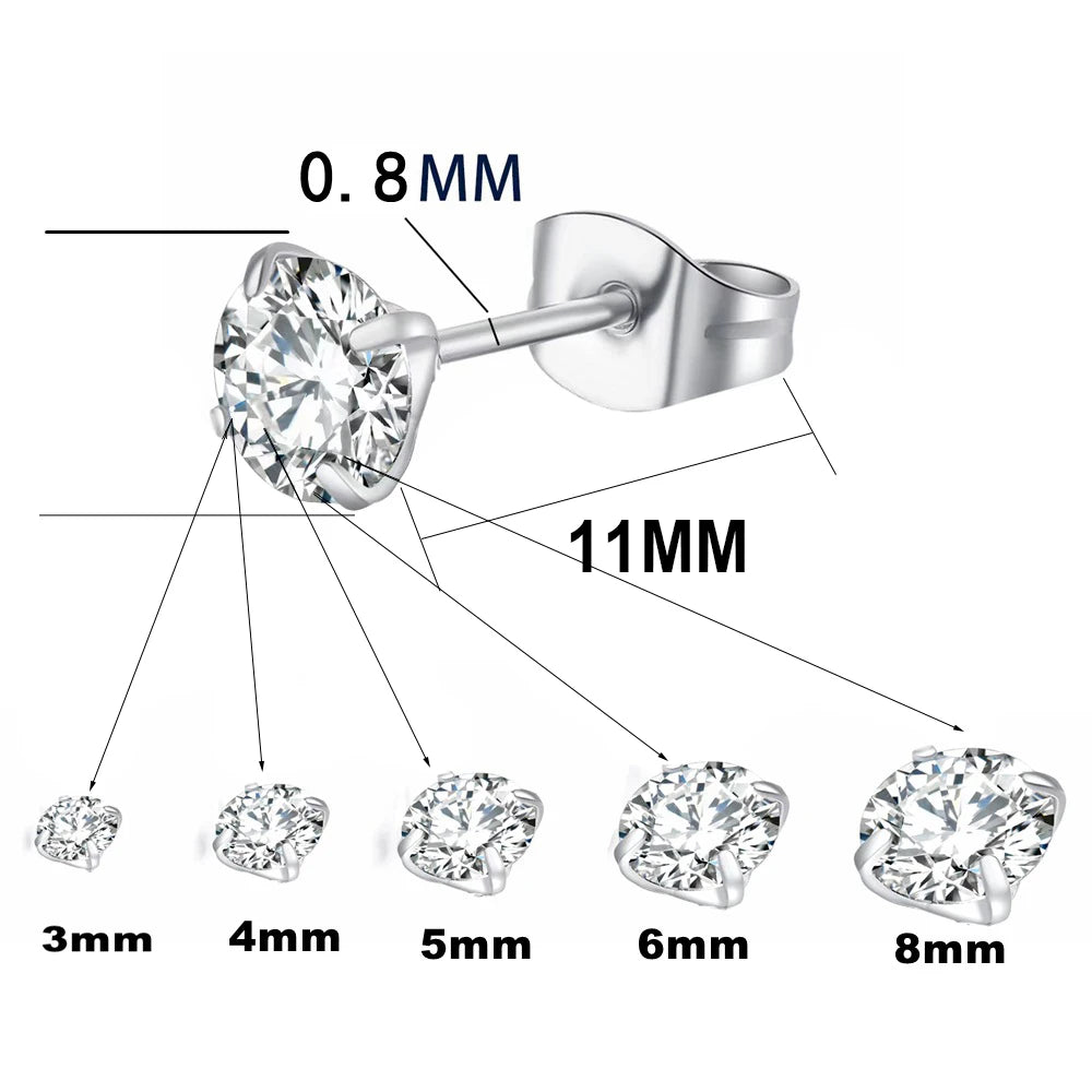 Hypoallergene Titan Ohrringe | Titanstahl Ohrstecker - 3/4/5/6/7/8mm Stahl