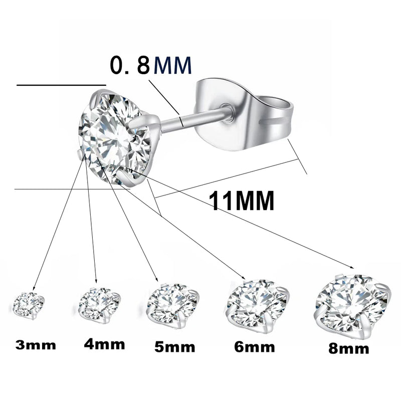 Hypoallergene Titan Ohrringe | Titanstahl Ohrstecker - 3/4/5/6/7/8mm Stahl