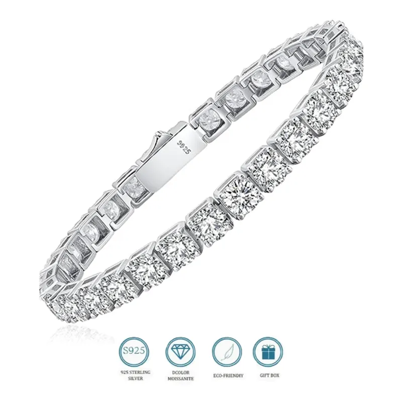 Echte Moissanite Tennisarmband Weihnachtsgeschenk Platinbeschichtetes 925 Sterling Silber Verlobungs- und Hochzeitsschmuck