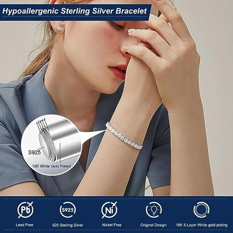 Echte Moissanite Tennisarmband Weihnachtsgeschenk Platinbeschichtetes 925 Sterling Silber Verlobungs- und Hochzeitsschmuck