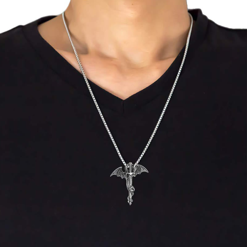 Klassische Vintage Warrior Dragon Schwert Halskette