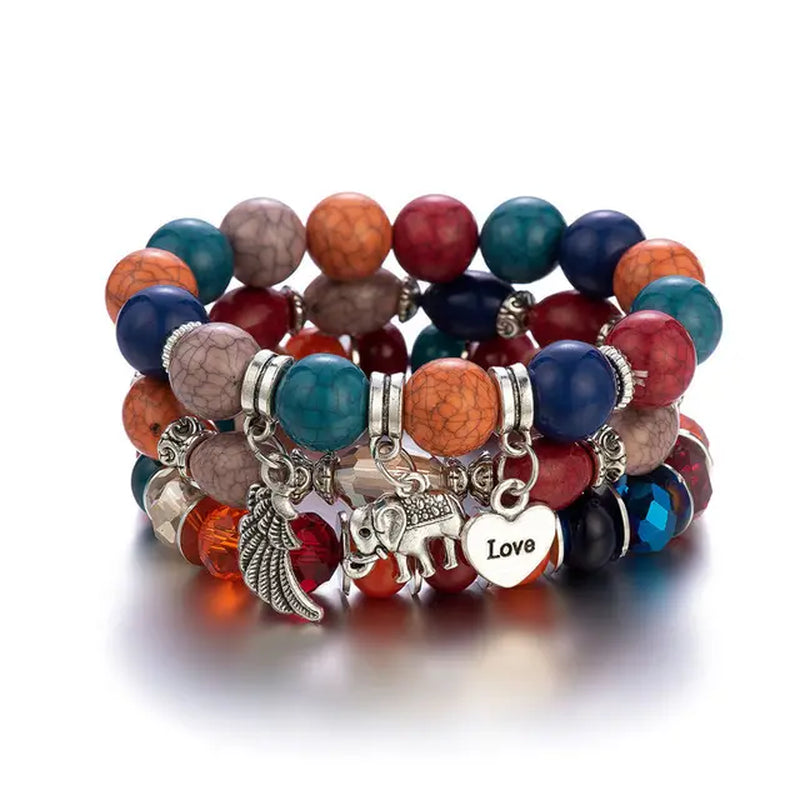 Neues 4-teiliges/Set Bohemian Love Anhänger Kristall Perlen Armband Retro Ethnicbracelet Personalisierte Damenmode Armband Schmuck