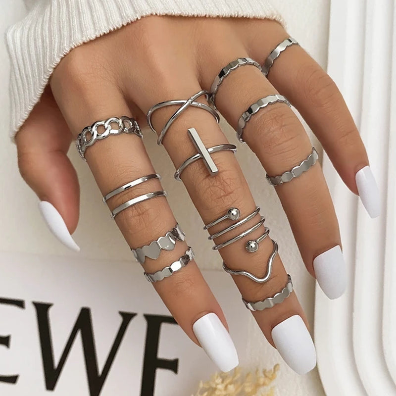Mode Silber Farbe Metall Ringe Set Herz Schmetterling Blätter Blume Kristall Trendy Finger Ring für Frauen Schmuck Geschenke