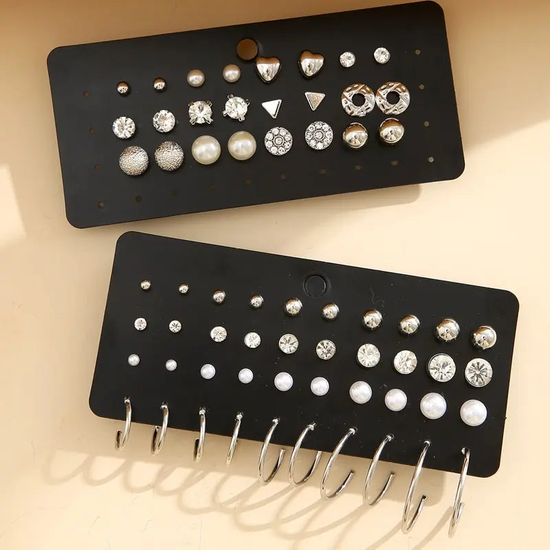 Perlen Zirkon Ohrstecker | Set mit 6 Paar Perlenohrringen - 32 Zirkon Perlen - Einfach und Elegant