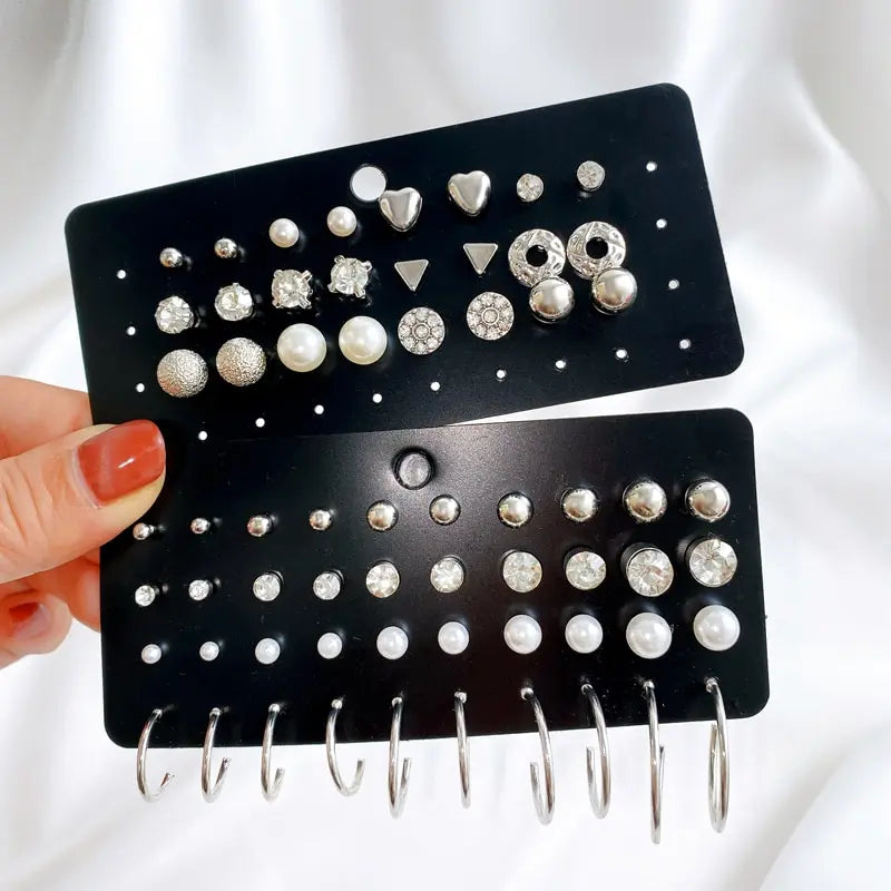 Perlen Zirkon Ohrstecker | Set mit 6 Paar Perlenohrringen - 32 Zirkon Perlen - Einfach und Elegant