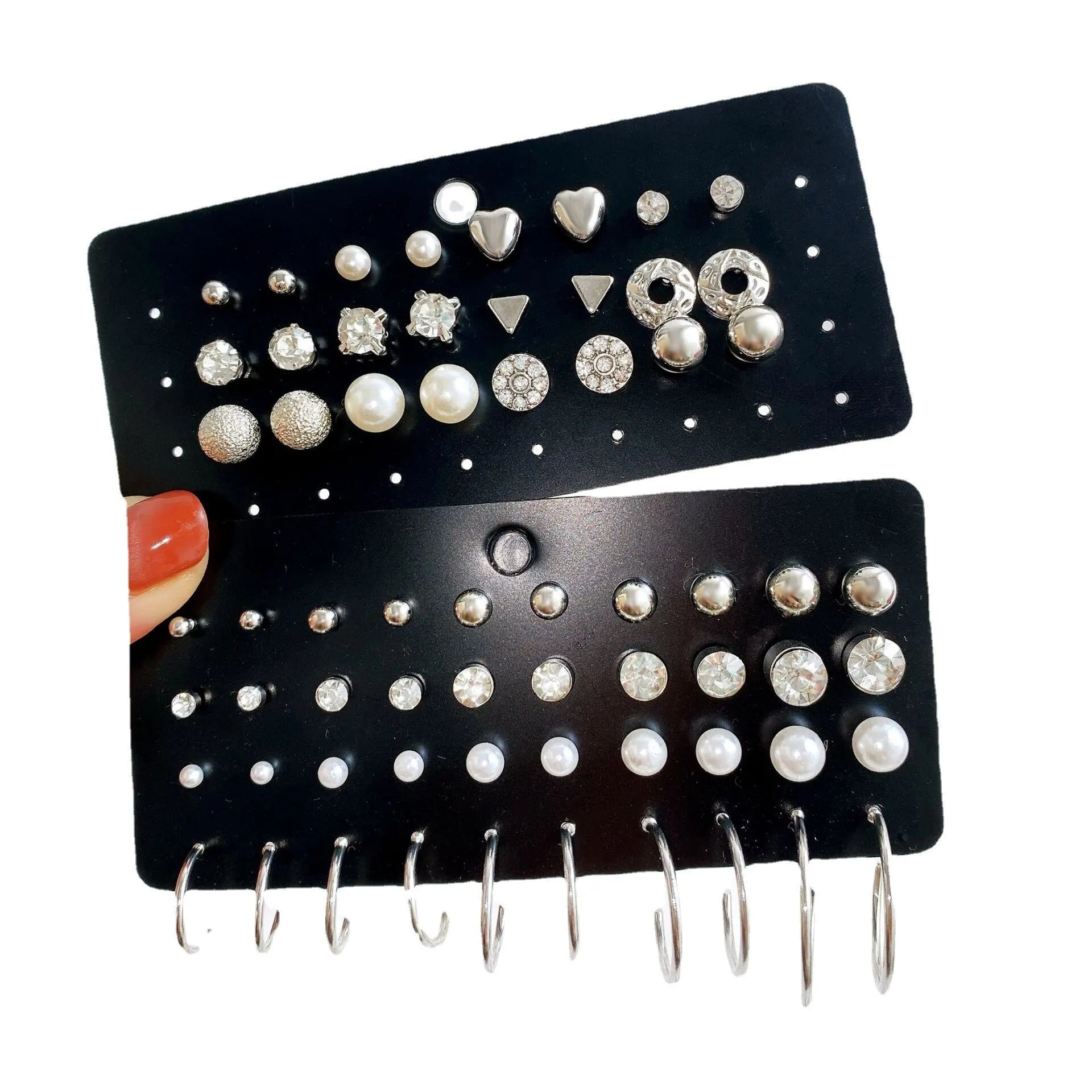 Perlen Zirkon Ohrstecker | Set mit 6 Paar Perlenohrringen - 32 Zirkon Perlen - Einfach und Elegant