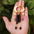 Böhmenohrringe Obsidian Sun Und Cresent Mond Ohrringe