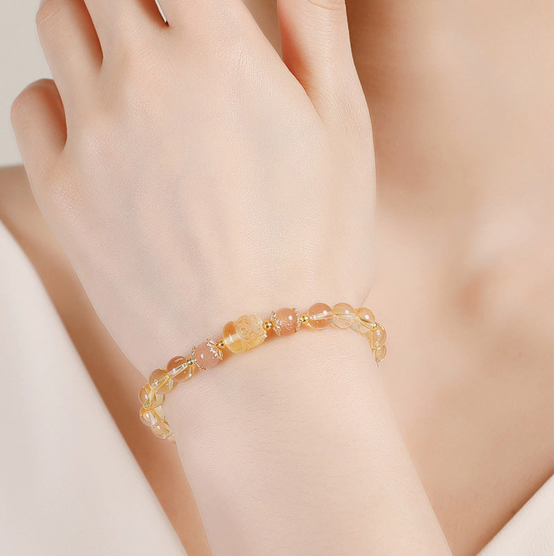 Chavri Aquamarin Erdbeerquarz Amethyst Mondstein PiXiu Heilarmband