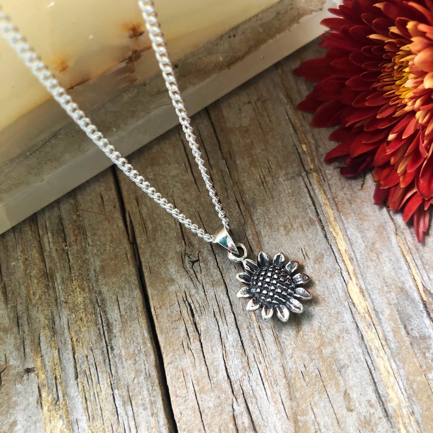 Positivität Glück Silber Sonnenblumen Halskette