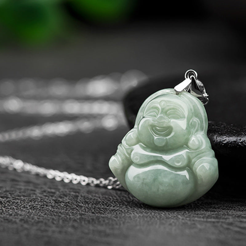 Chavri 925 Sterling Silber Lachender Buddha Jade Segen Halskette Kettenanhänger