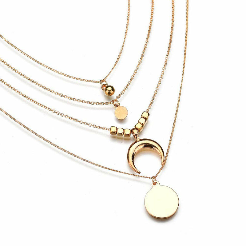 Boho Style Moon Gold Silber Multilayer Anhänger Legierung Halskette