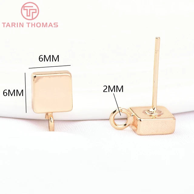Hochwertige DIY-Schmuckzubehör Großhandel - Quadratische Ohrstecker aus Messing in Goldfarbe (10 Stück)