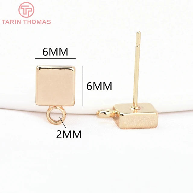 Hochwertige DIY-Schmuckzubehör Großhandel - Quadratische Ohrstecker aus Messing in Goldfarbe (10 Stück)
