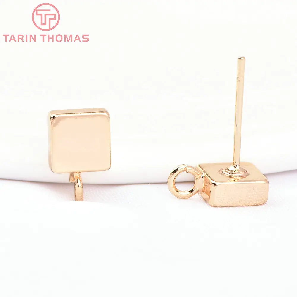 Hochwertige DIY-Schmuckzubehör Großhandel - Quadratische Ohrstecker aus Messing in Goldfarbe (10 Stück)