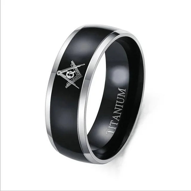 Edelstahl AG Freimaurer Muster Ring Herrenring Neue Mode Metall Religiöser Amulett Ring Accessoires Party Schmuck