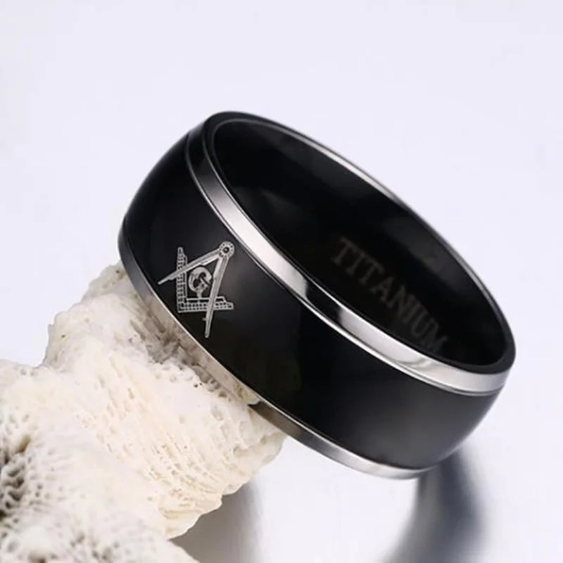 Edelstahl AG Freimaurer Muster Ring Herrenring Neue Mode Metall Religiöser Amulett Ring Accessoires Party Schmuck