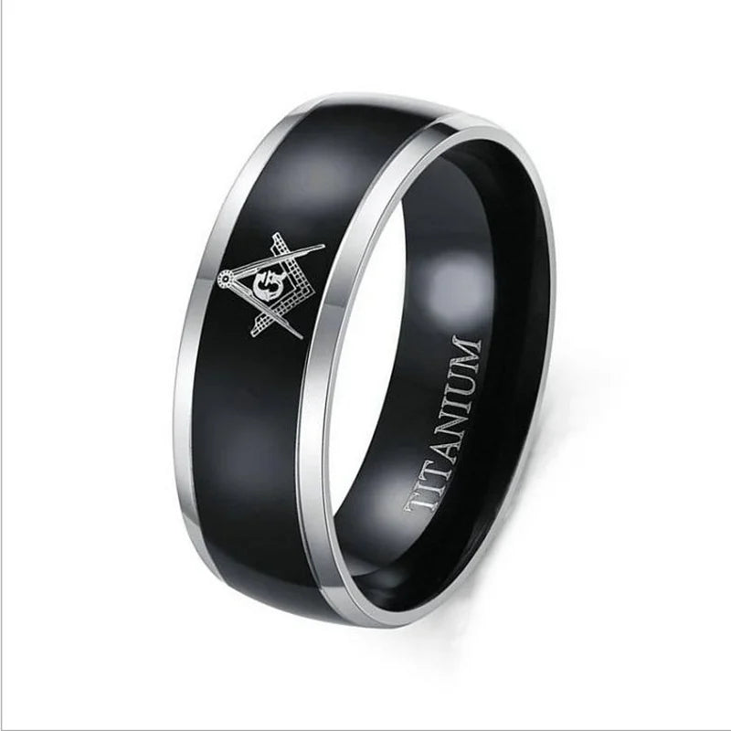 Edelstahl AG Freimaurer Muster Ring Herrenring Neue Mode Metall Religiöser Amulett Ring Accessoires Party Schmuck