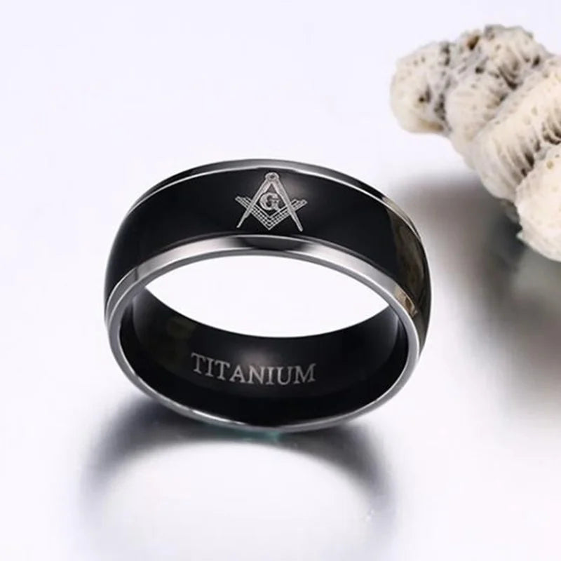 Edelstahl AG Freimaurer Muster Ring Herrenring Neue Mode Metall Religiöser Amulett Ring Accessoires Party Schmuck