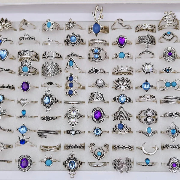 Bohemia Vintage Silber Ringe für Frauen und Mädchen, 36 Stück gemischte Legierung Krone Blume Finger Ring Charme Schmuck Geschenk Großhandel