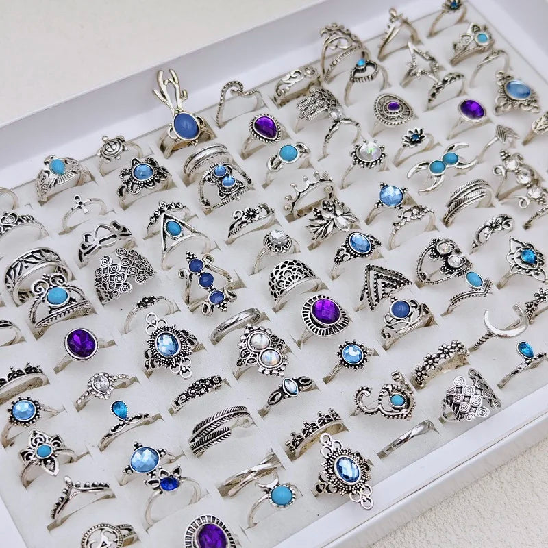 Bohemia Vintage Silber Ringe für Frauen und Mädchen, 36 Stück gemischte Legierung Krone Blume Finger Ring Charme Schmuck Geschenk Großhandel