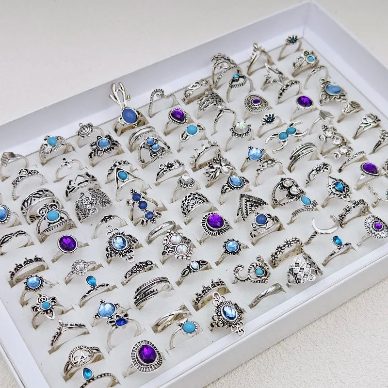 Bohemia Vintage Silber Ringe für Frauen und Mädchen, 36 Stück gemischte Legierung Krone Blume Finger Ring Charme Schmuck Geschenk Großhandel